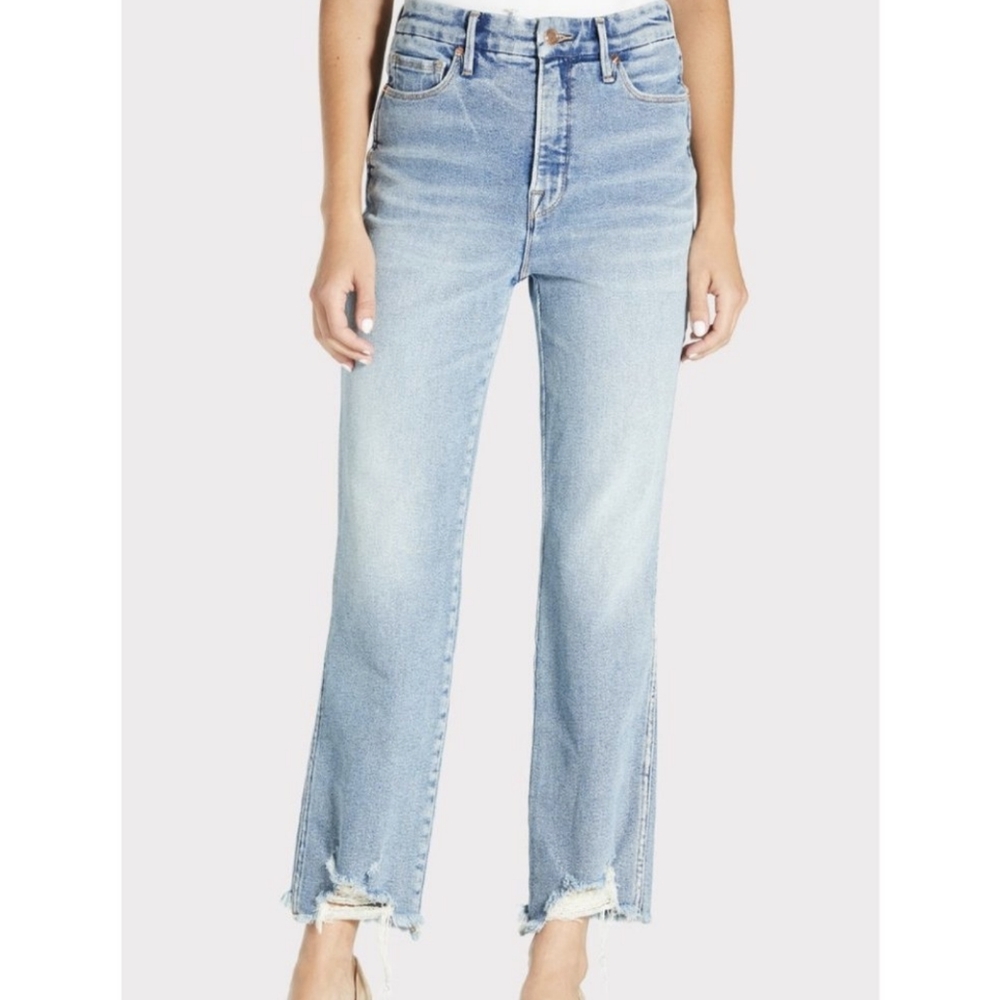 Good American Curve Straight With Fray Hem Women's Ankle Distressed Jeans 29